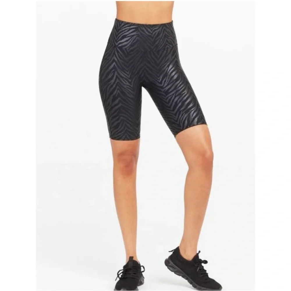 SPANX- Faux Leather Bike Short Zebra Pattern Animal